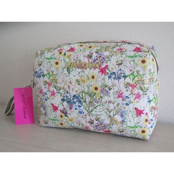 Betsey Johnson CBJ-1084 Women's White/Multi Floral Weekender Cosmetic Case $68 - Picture 2 of 12